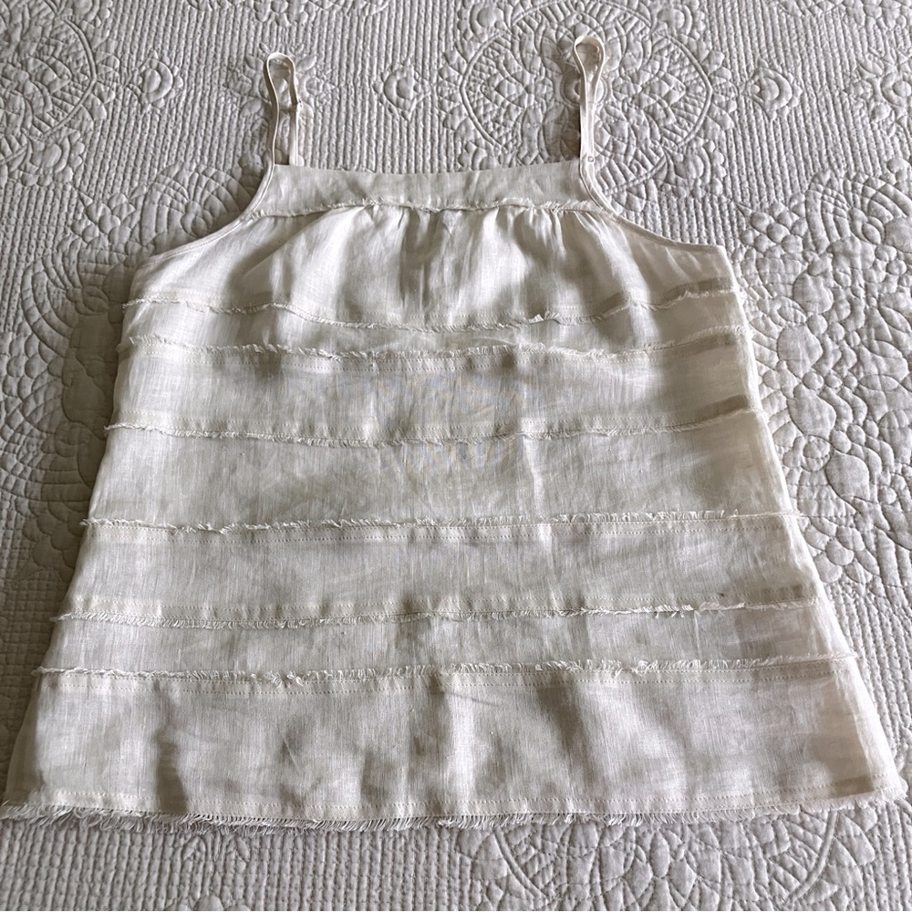 NWOT Talbots natural linen spaghetti strap top w/raw edge panels